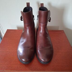 Ecco Side Buckle GORETEX Smooth Dark Brown Leather Side Zip Ankle Boots Sz 8